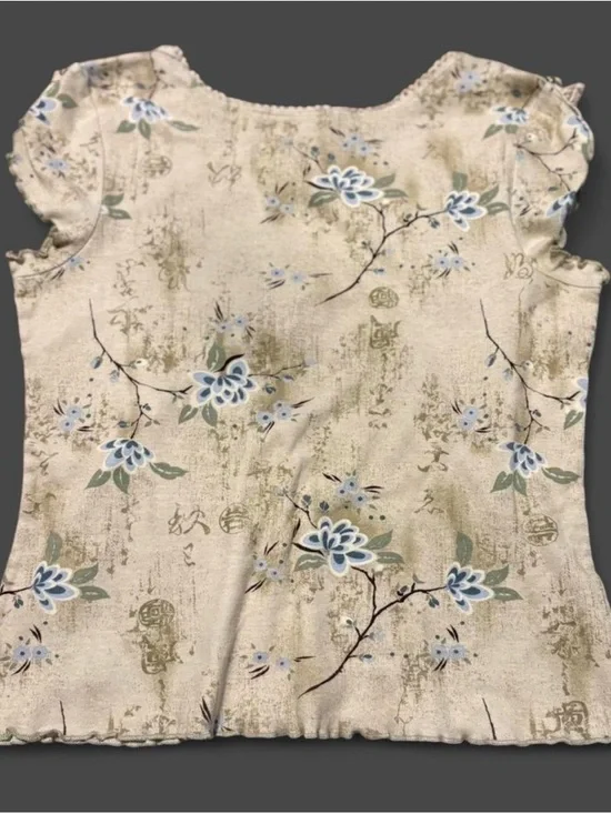 VTG Disorderly Conduct Y2K Floral Calligraphy Lettuce Edge Top - Picture 3 of 4